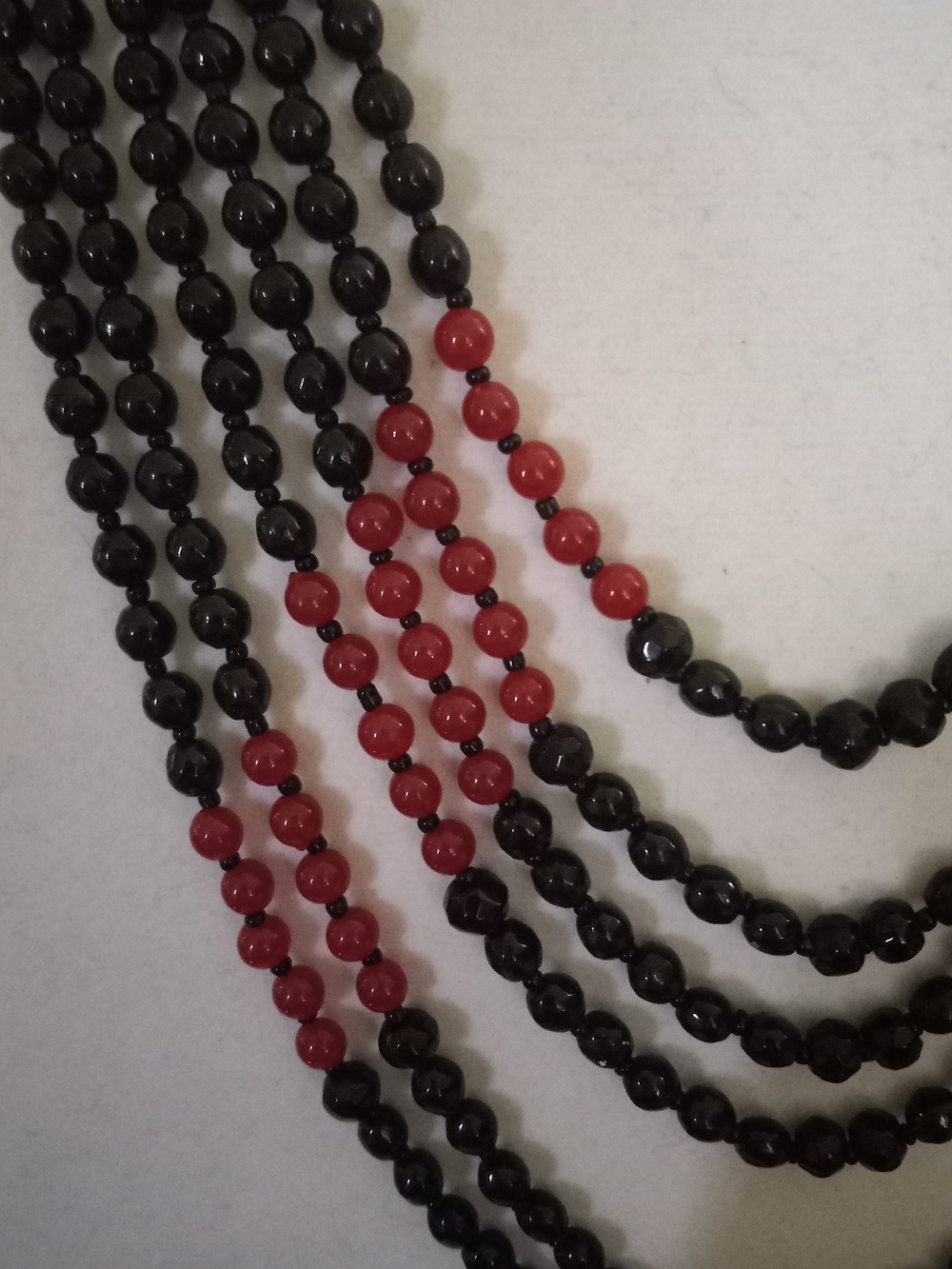 Neiman Marcus Black and Red Multi-Strand Beaded Necklace
